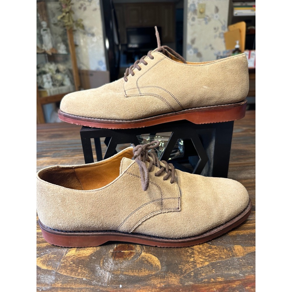 Lands End Mens Tan Suede Derby Shoes 9.5 W Plain Toe Brick Sole 35356 Brazil
